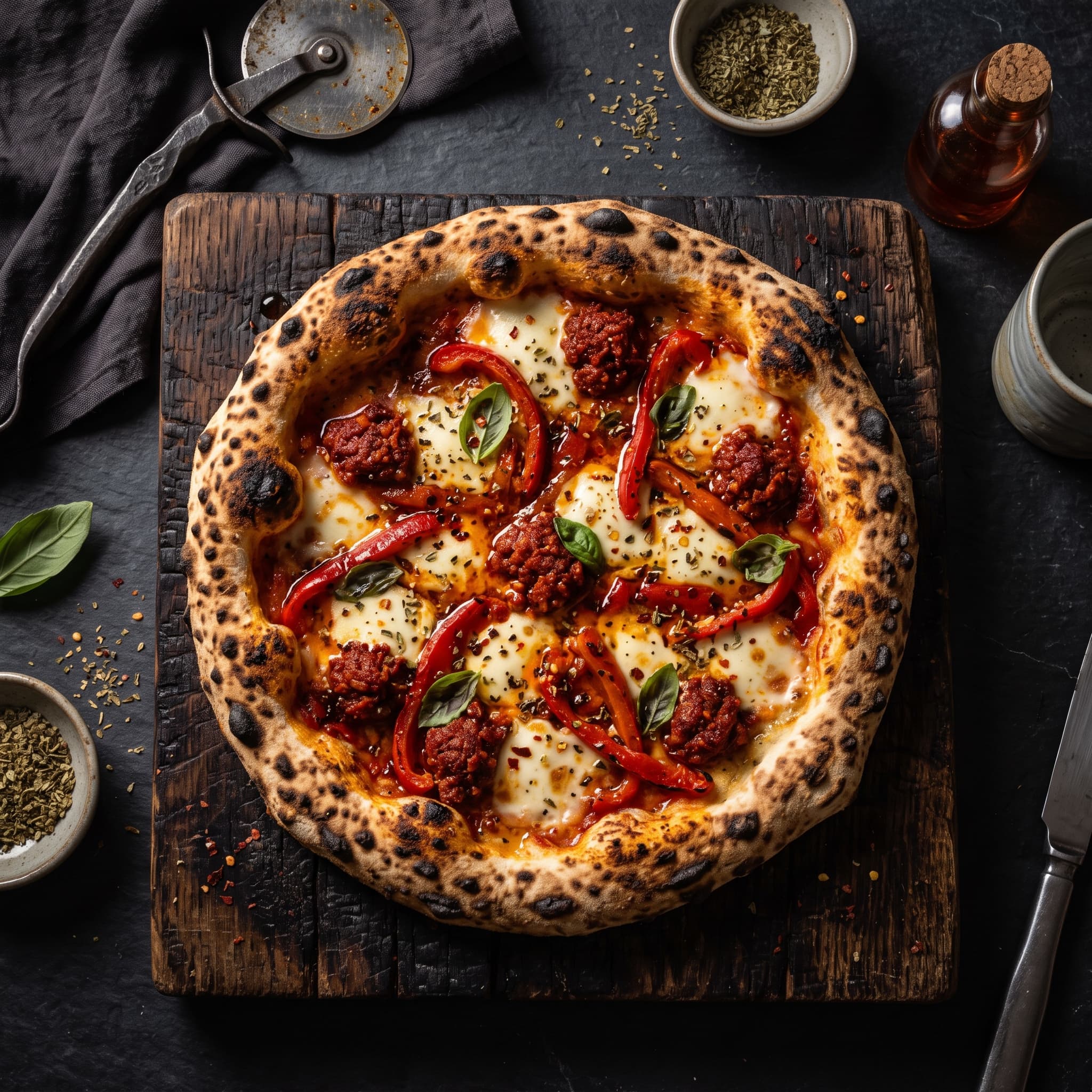 The Ember pizza topped with spicy nduja, roasted red peppers and smoked mozzarella